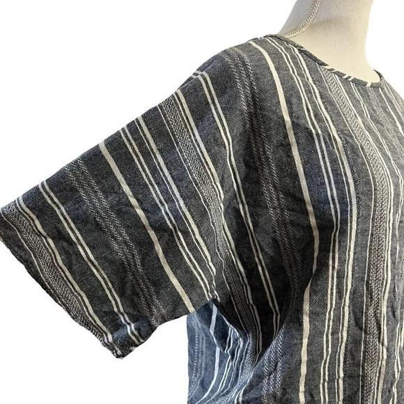 Time and Tru Striped Blouse Front Knotted Hem Small Linen Blend Blue White Top - Picture 5 of 7